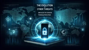 Digital cover featuring a world map backdrop with binary code streams, a lock symbol over an iPhone, highlighting the theme of global cybersecurity threats and iOS security within the context of Operation Triangulation.
