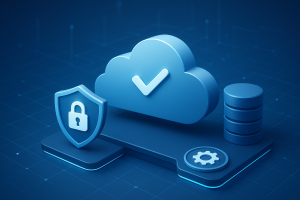 A blue 3D cloud icon